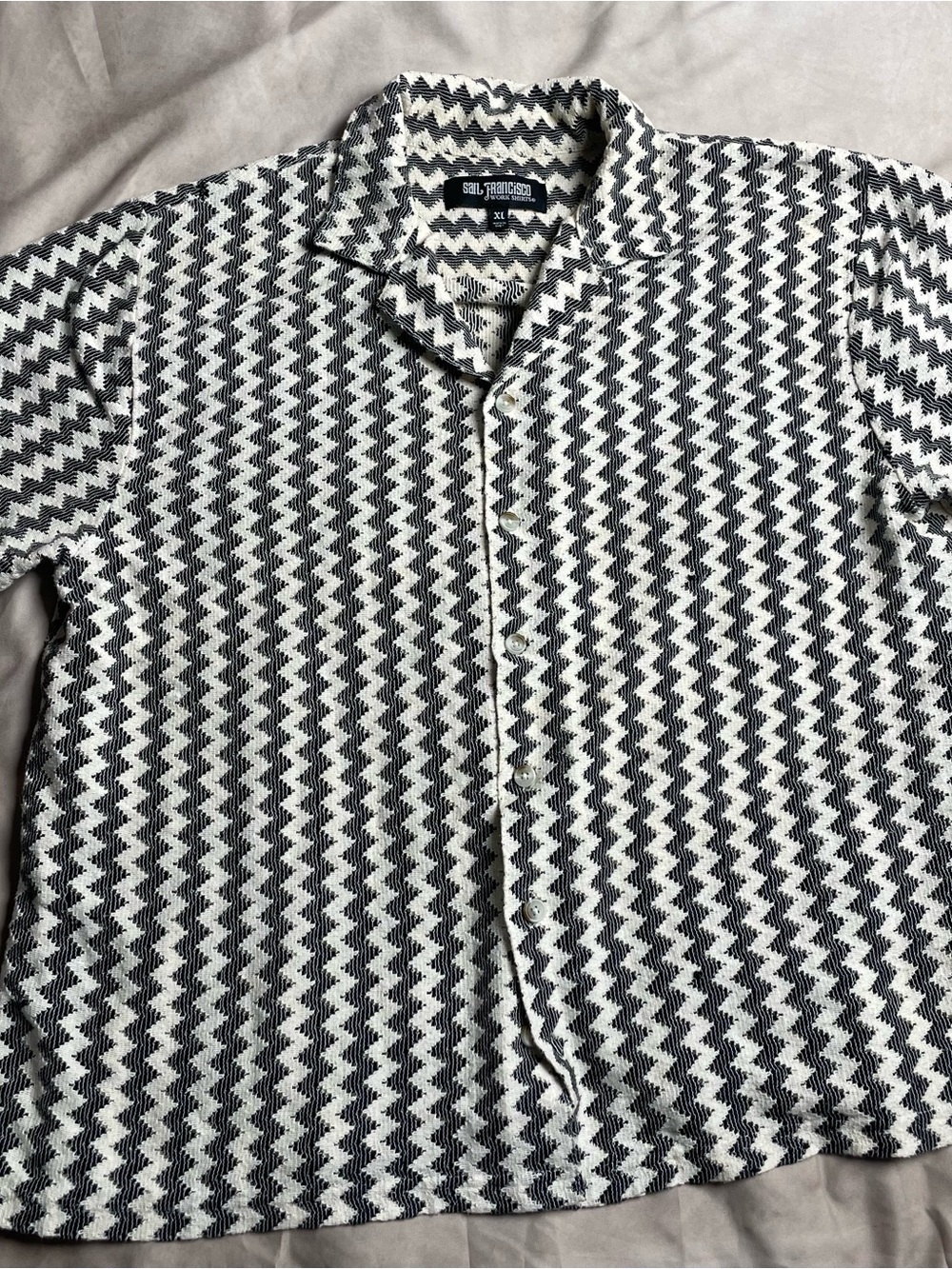 San Francisco Work Shirts XL Black White Zigzag Textured Woven Shirt